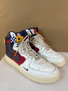 Nike High-Top Sneakers in White, Navy & Red with Colorblock Strap